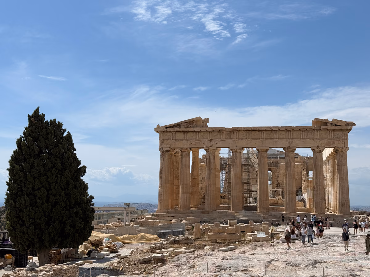 The Parthenon on the Acropolis in Athens under a blue sky